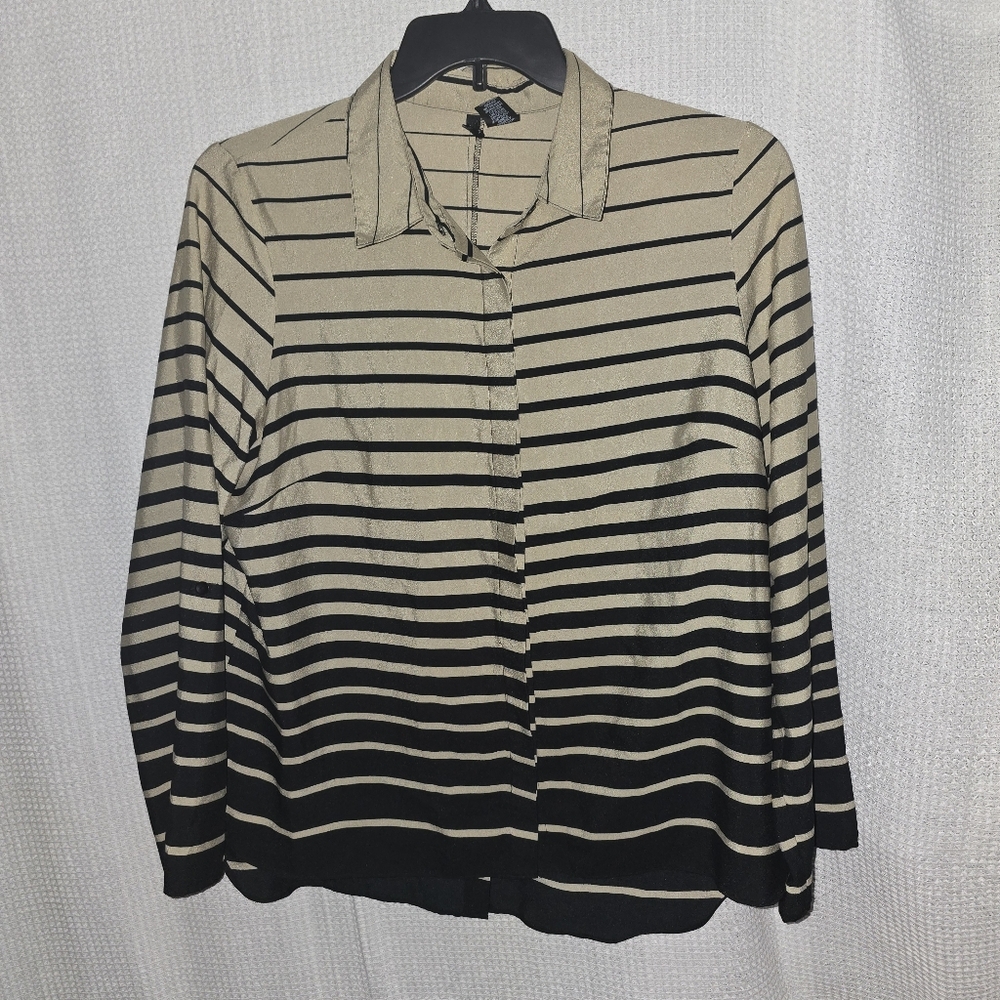 New Directions Striped Multicolored Sz XL Roll Tab Sleeve Casual Classic Boho